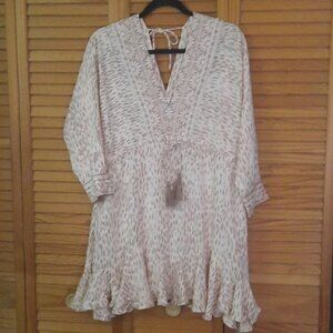 O' Neill Brown Tan Deep V Neckline Tied Waistband Boho Swim Coverup Size XSmall